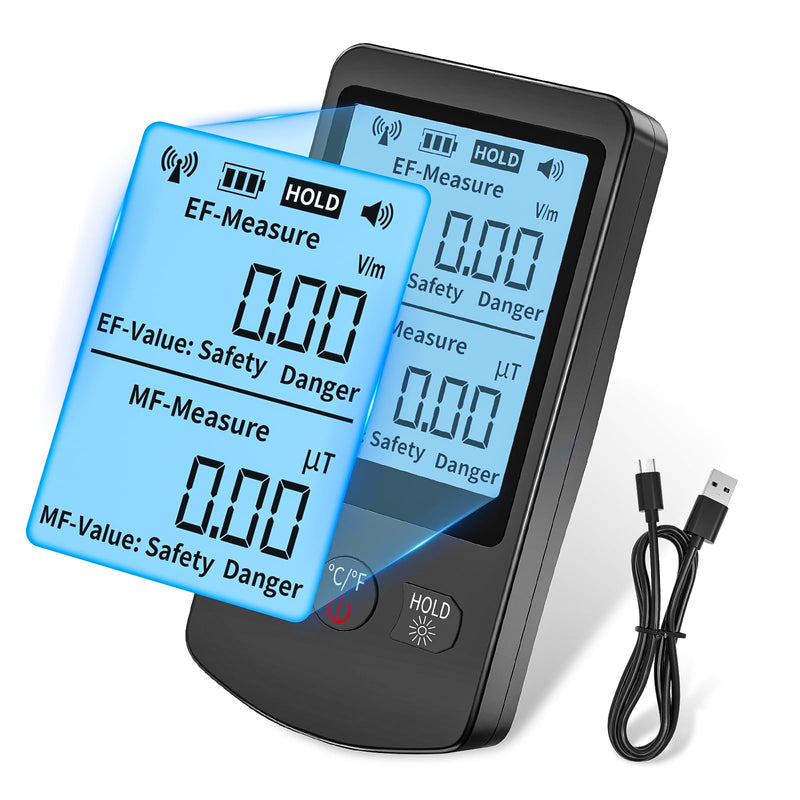 COLOR TREE EMF Meter Rechargeable Electromagnetic Field Upgrated 3-in-1 Radiation Detector Handheld Digital LCD Temperature Measure - Tester for Home Inspections - Outdoor and Ghost Hunting With LCD EMF Meters