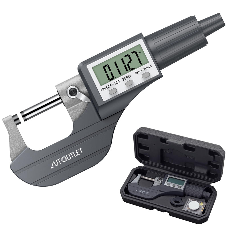 AUTOUTLET Digital Electronic Micrometer 0-25mm Outside Micrometer Precision Measurement Tool with LCD Display & Carry Case for Accurate Measurement Grey