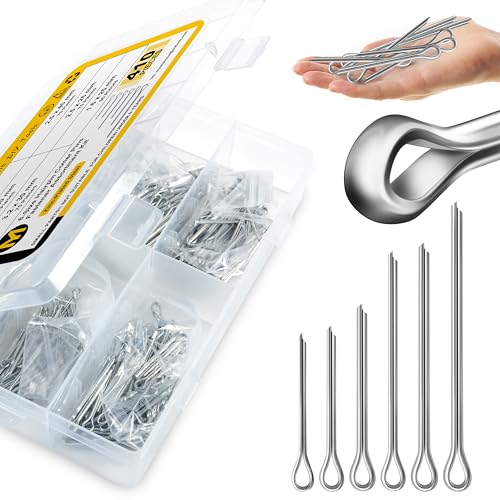 410Pcs Cotter Pin Assortment Kit, 6-Size Heavy Duty Metal Cotter Pins, Hardware Pins Cotter Pin Set for Trucks, Hitch Pin Lock System, Machinery, Lawn Mowers, Hitch Clips & Pins by Mywish 410Pcs Straight Pins