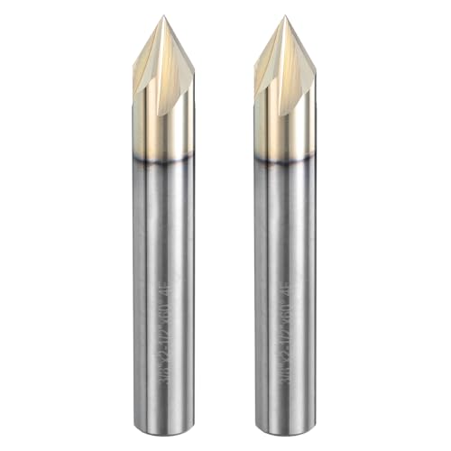 uxcell 2 Pcs 60 Degree V Groove Engraving Router Bit for CNC Tip and 4 Flutes 3/8 Inch Shank Carving Bit Nano Coated Carbide End Mill for Carving Engraving