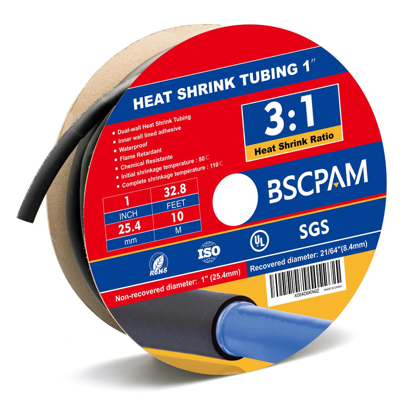 1 Inch Heat Shrink Tubing, 32.8 Ft Roll Industry Marine Grade 3:1 Shrink Ratio Shrink tubing, Adhesive Lined Heat Shrink Tube, 1" Waterproof Shrink Tube for Wires Home Marine Automotive 1"-32.8 Feet