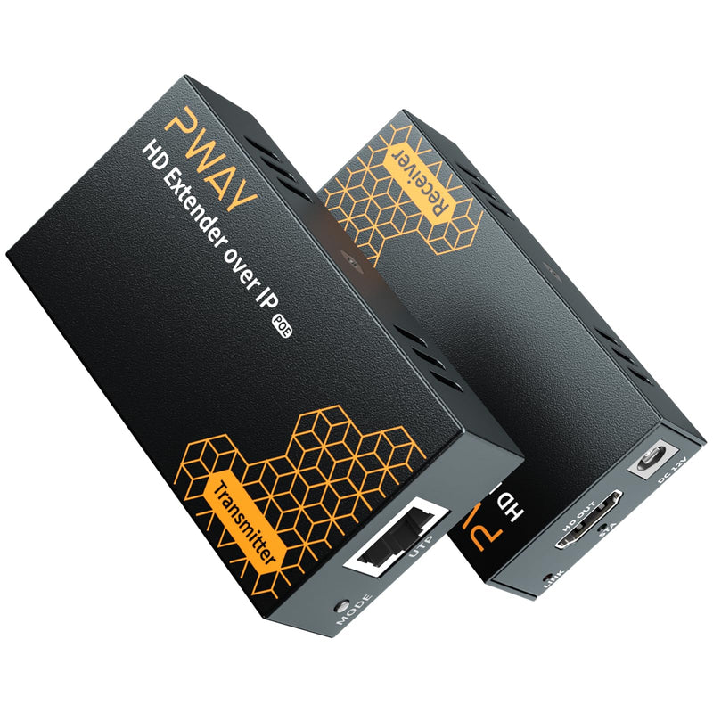 PWAY 400ft HDMI Extender Over Ethernet Cat5e/6, HDMI Over POE IP Kit, One to Many via 100M/1000M Switch, No Delay 1080p Video Extender for TV, PW-DT273P