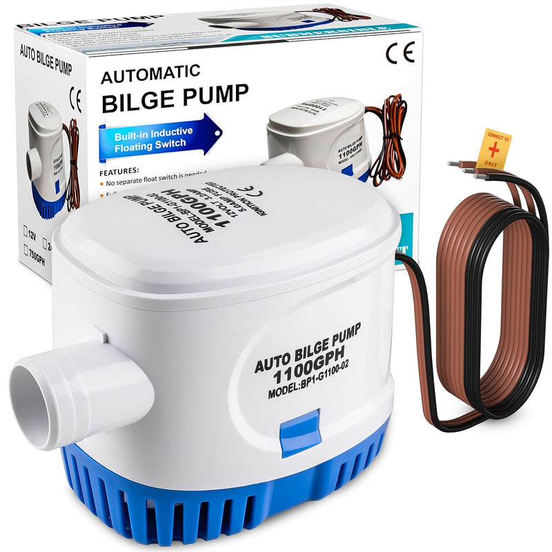 Luney Automatic Bilge Pumps for Boats 12v 1100GPH, Submersible Small Boat Bilge Pump with Float Switch, 1-1/8”(1.14IN or 29MM) Outlet Dia., 39IN 18AWG Wire(Blue)