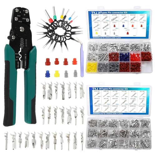 812Pcs Pin Connector Kit with Crimping Pliers - Terminal Pin 1/1.5/1.8/2/2.2/2.3/2.8/3.5mm Non-Insulated Plug Removal Male & Female Wire Pins - Automotive Car Electrical 1.5mm, 1.8mm, 2mm, 2.2mm, 2.3mm, 2.8mm, 3.5mm