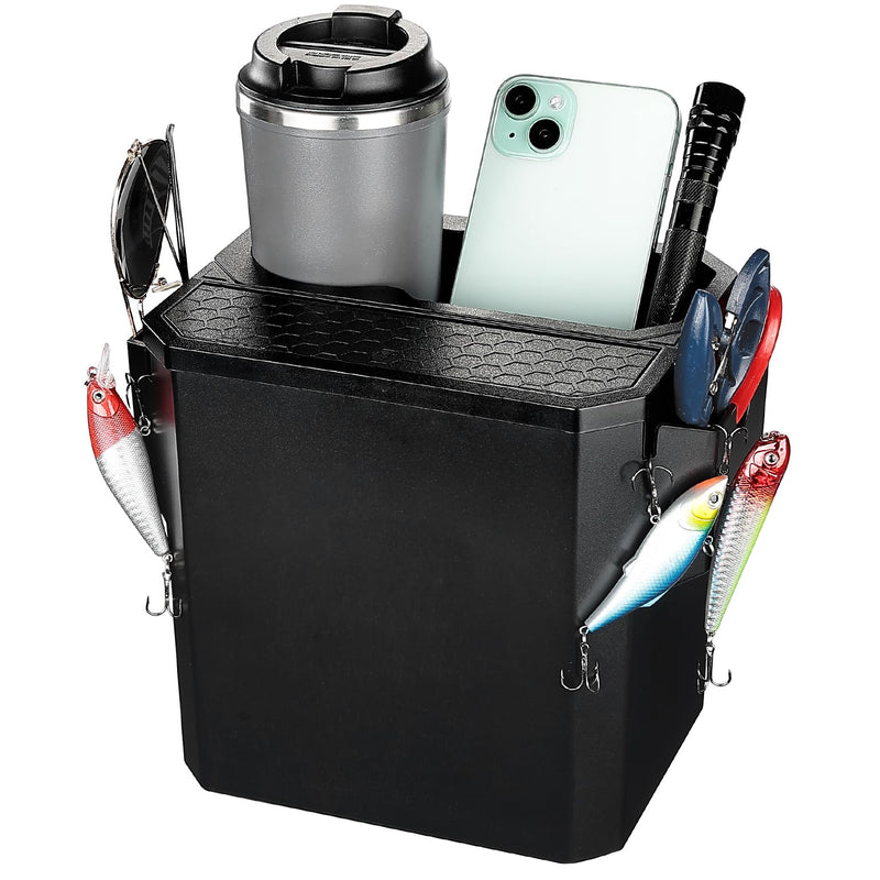 KEMIMOTO Boat Caddy Organizer with Cup Holder, Openable Box Cover and Bottom Storage Box for Bass Boats Kayaks