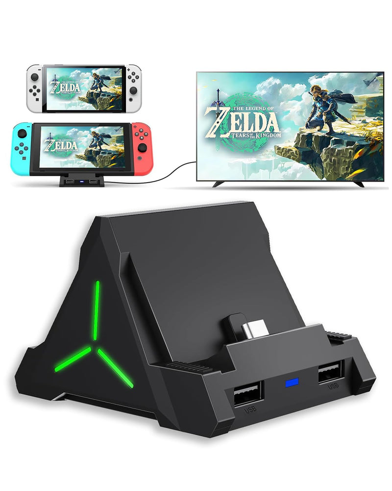 Charging Dock for Nintendo Switch and Switch OLED, Portable TV Dock with 4 K HDMI and USB-C PD Power Station with USB 3.0 Ports, 4-Slot Game Card Holder Base for Official Nintendo Switch