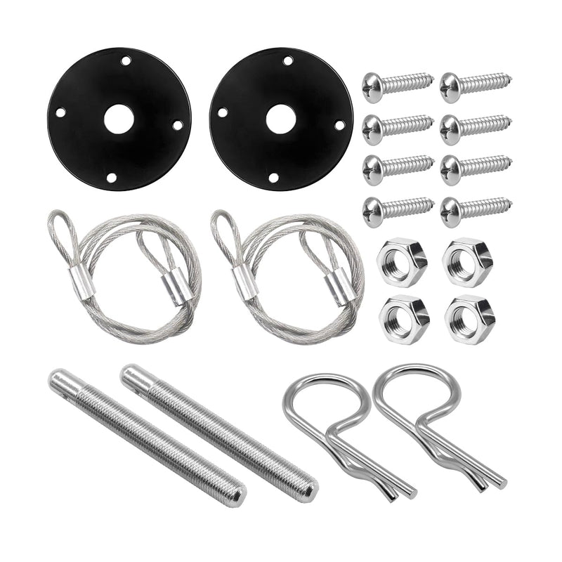 Mandark Car Hood Pins Kit, Stainless Steel Automotive Engine Hood Pin Lock Clip with Racing Lanyard, Vehicle Exterior Engine Cover Lock Accessories, Universal for RV, SUV, Truck (Black) Black
