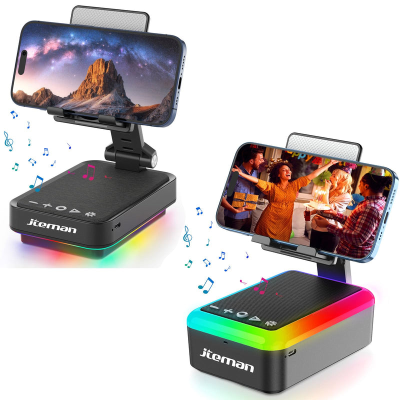 JTEMAN Cell Phone Stand with Bluetooth Speaker and Rhythm-Synced Light, Unique Birthday Gift Ideas