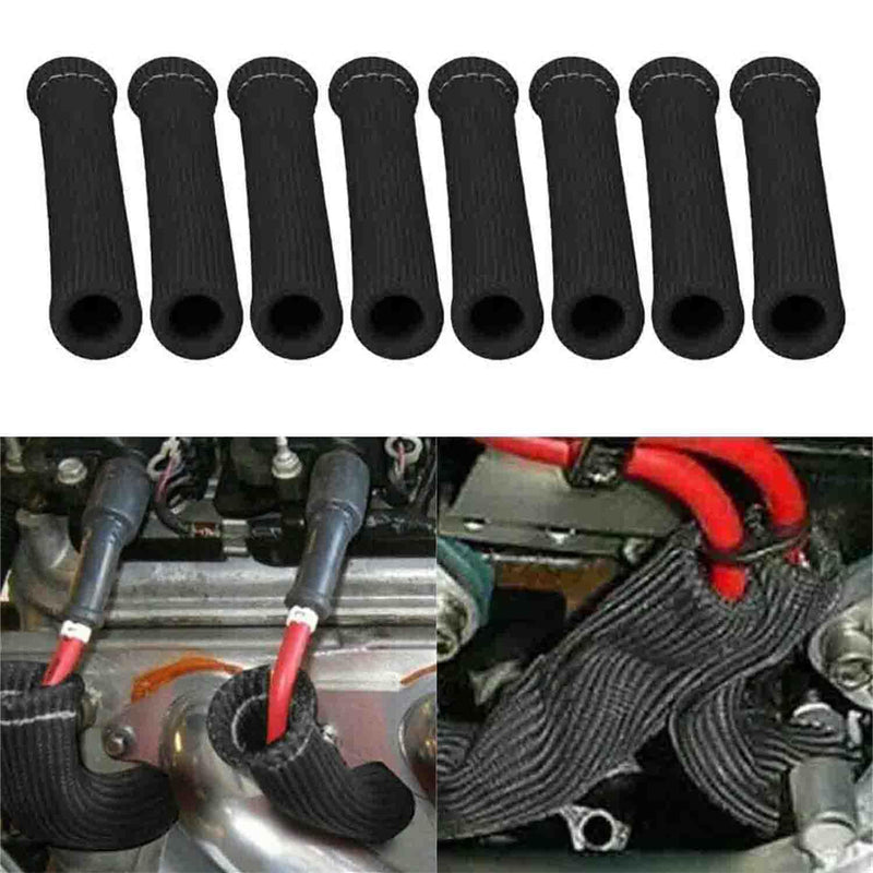8pcs 2500° Spark Plug Wire Boots Heat Shield Cover Wire Boots Wrap Protector Sleeve For LS1/LS2 SBC BBC 350 454 Car Truck (Black) Black