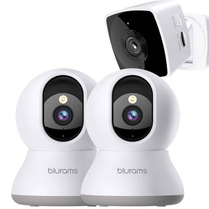 blurams 2K Security Camera Bundle 3-Pack, Indoor Camera and PTZ Pet Camera w/Motion Tracking, 2-Way Audio, IR Night Vision, Siren, Compatible with Alexa