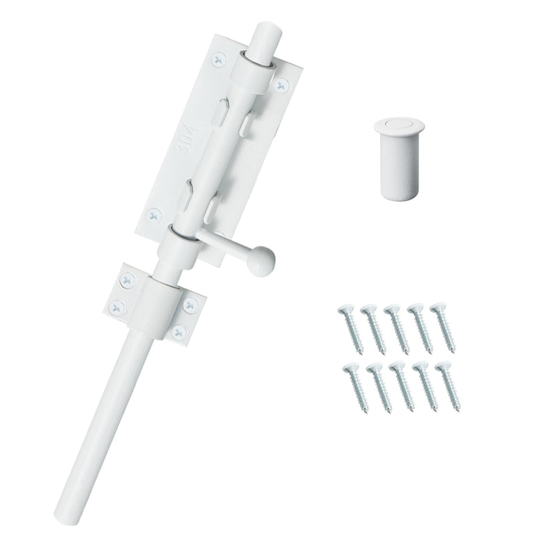Barrel Bolt Latch 9.6 Inch White Heavy Duty 304 Stainless Steel Slide Bolt Gate Latch Hardware for Outdoor Fence Wooden Gates Barn Door Inside Door White 1 Pack