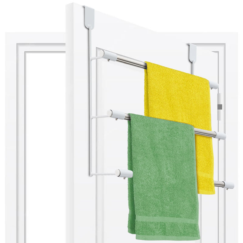 Over The Door Towel Racks for Bathroom, No-Drill Behind Door Organizer, 3-Tier Metal Towel Holder, Glass Shower Room Door Hanger Towel Bar for Hanging, Drying, Renter Friendly Space Saver, Anti-Rust