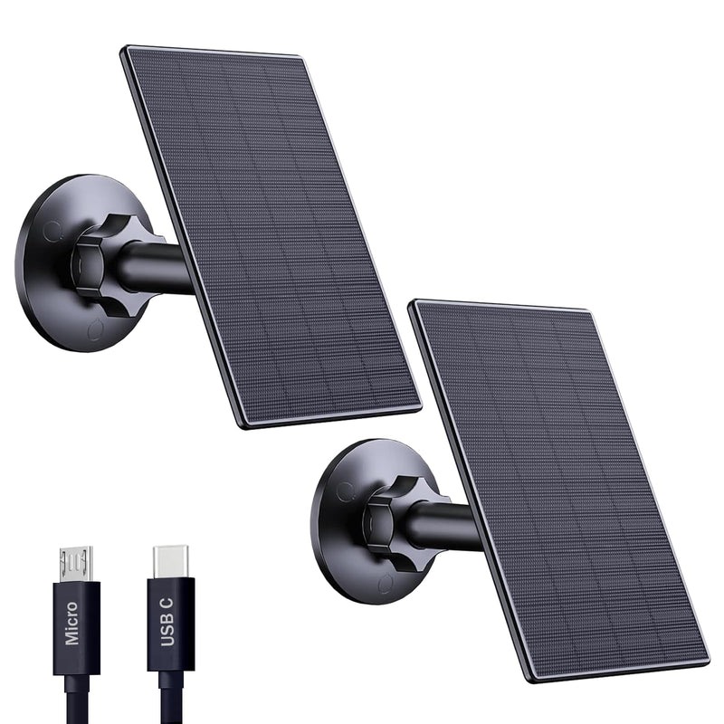 Zivif 2W Solar Panel for Security Camera, USB Solar Charger, 360° Adjustable Micro USB Solar Panel for Outdoor Camera, Black (2 Pack) 2W Solar Panel 2 Pack