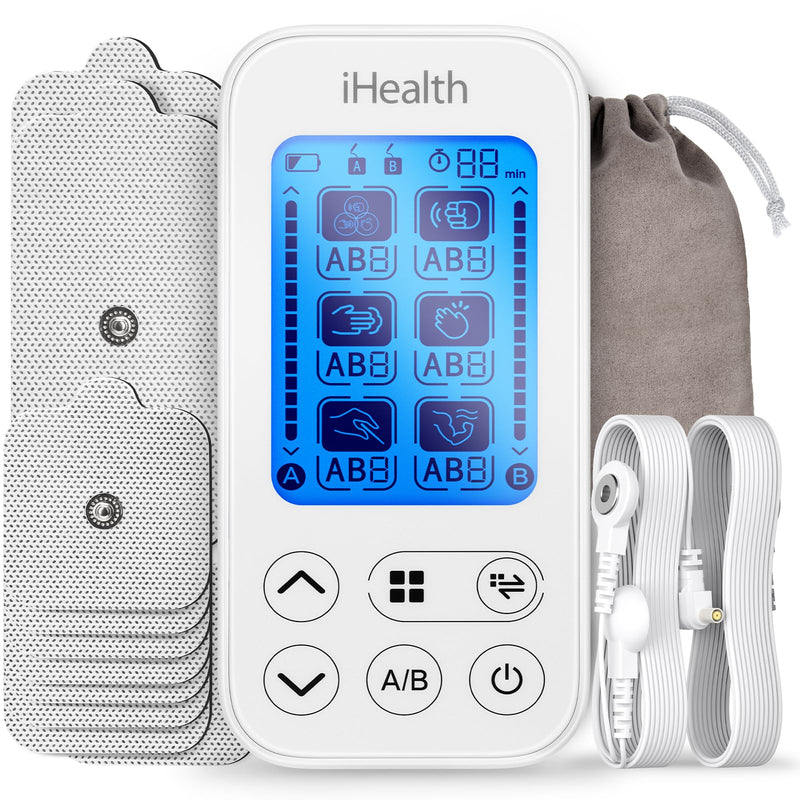 iHealth Dual-Channel TENS Unit Muscle Stimulator, Customizable Pain Relief for Back, Shoulder, Neck, Sciatica and More - 24 Modes, 15 Intensities, 90-Hour Battery Life, Multi-Size Electrode Pads
