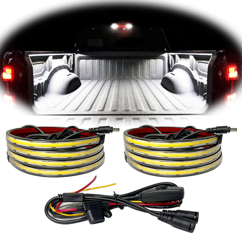 LED Truck Bed Lights, 60 Inches, 2 Pack, COB 1584 LEDs, White 6500K,12V, 30W, IP67, with Switch, 5A Fuse Holder, Easy Install, Ideal for Truck Cargo Lighting, Pickup Truck SUV RV Boat COB-8MM-1584-DC5521(2PCS)