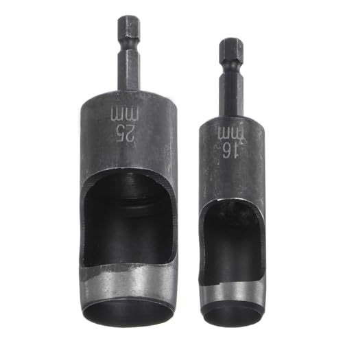 HARFINGTON 2pcs 16mm,25mm Leather Hollow Hole Punch 1/4" Hex Shank for Drills, Belt Hole Punch Punching Cutter Tool for Leathercraft Working 2
