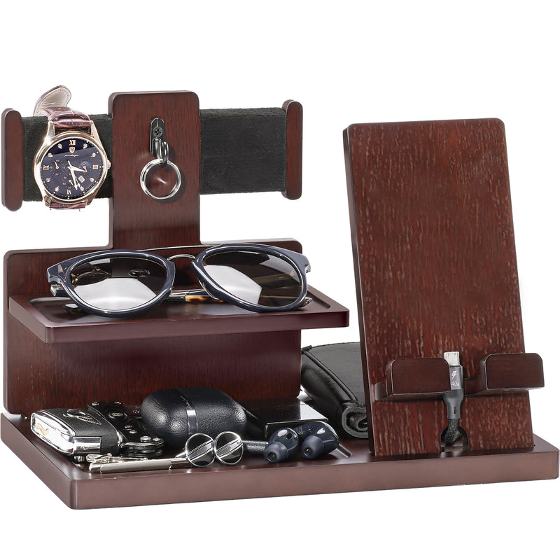 ProCase Gifts for Dad, Wood Phone Docking Station for Men, Dad Gifts From Daughter Son, Mens Nightstand Organizer, Anniversary Birthday Gifts for Dad Father Husband Him -Espresso (No Engraved) Espresso -NO Engraved Word