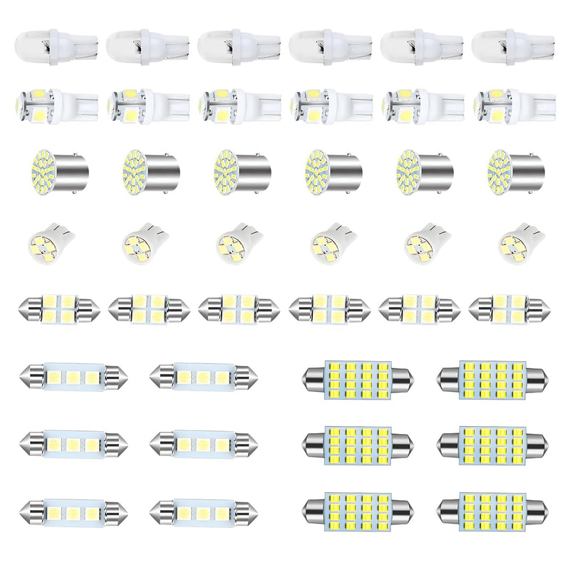 42 PCS Car Interior LED Light Combination Set, T10 31 mm 36 mm 41 mm Reading Light License Plate Light, Wide Angle Super Bright Lighting Plug and Play Bulb, Universal for Cars (White) 42 PCS