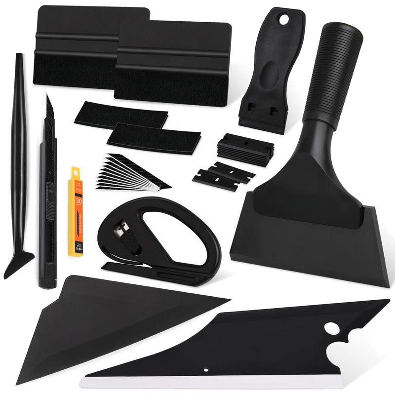 WRAPXPERT Window Tint Kit 15 PCS Vinyl Wrap Tools Kit Vehicle Glass Protective Film Installing Tool Included Squeegee Tool Kit, Plastic Scraper, Safety Film Cutter, Utility Knife with Blades Black