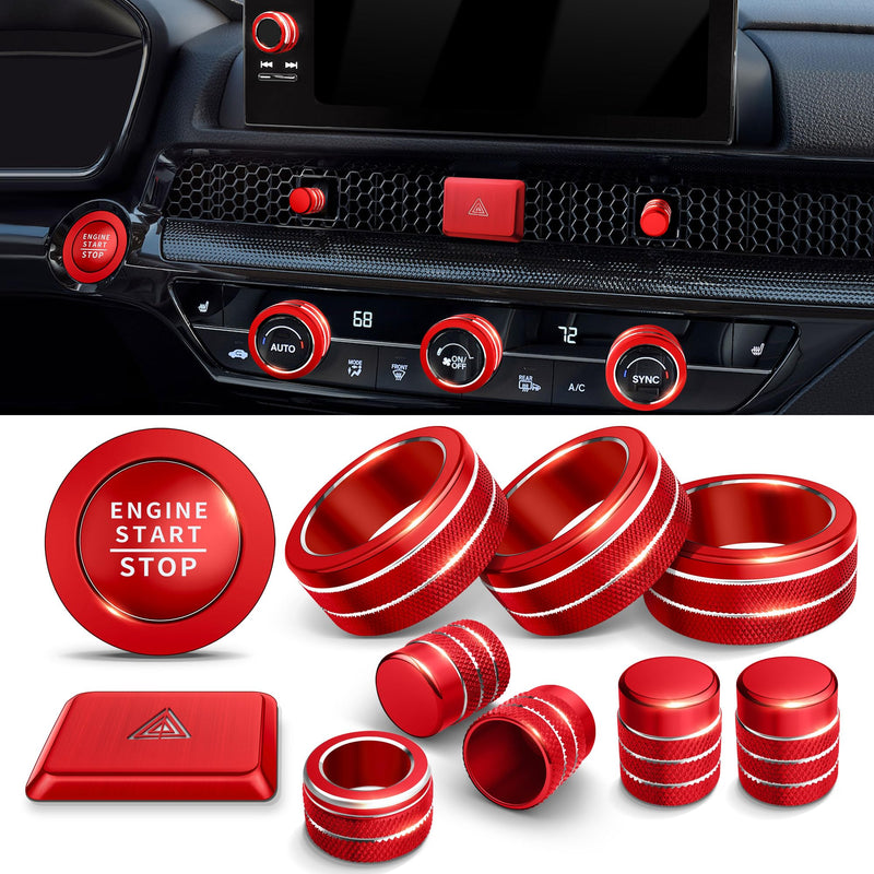 for Honda Civic 2022-2026 Accessories, CRV 2023-2026 & Acura Ingetra 2023-2025 (Fit 9" Screen/ 1 Audio Knob), 11pcs Knob Cover Kit - Hazard Light, Push Start, Audio, AC & Air Vent (Red) Red 9-inch screen
