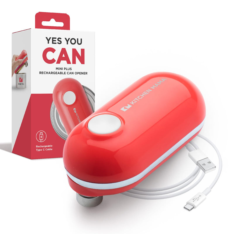 Kitchen Mama Mini Plus Rechargeable Electric Can Opener: USB-C Charging, Hands-Free, Auto Stop, Compact, Cordless, Smooth Edge - Perfect for Seniors with Arthritis, Home, and Travel (Red) Red Small