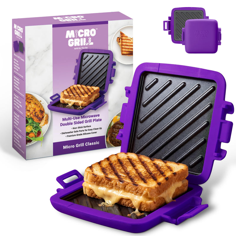 Classic Microwave Sandwich Maker, Microwave Grill, Toaster, 3 Minute Grilled Cheese Sandwich Maker, Thick Silicone Cover, Safe Food Grade, Panini Press, Dishwasher Safe (Purple, Regular) Purple