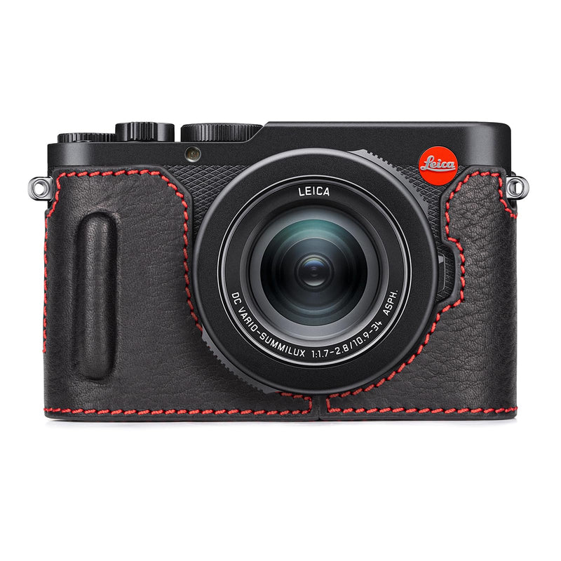 MUZIRI KINOKOO Case for Leica D-LUX 8 Camera - Retro Style Genuine Leather Half Protective Case for Leica D LUX 8/ D-LUX8 Camera - with Opening Bottom and Hand Grip Design - Black Red Black and Red