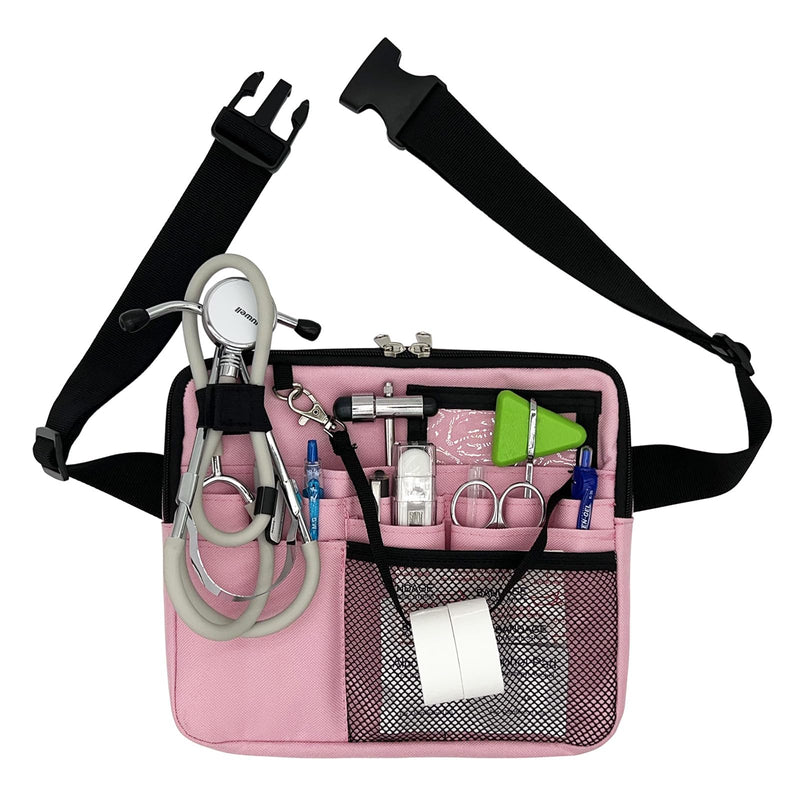 Nurse Fanny Pack with Medical Gear Pockets - Durable Nurse Waist Pouch with Tape Holder, Adjustable Strap, and Utility Storage for Stethoscopes, Bandage Scissors & Supplies (Pink, Large) Pink