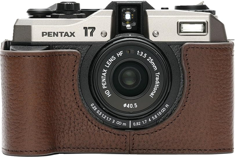for Pentax 17 Case, Handmade Genuine Real Leather Half Camera Case Bag Cover for Pentax 17 Film Camera With Hand Strap (Coffee) Coffee