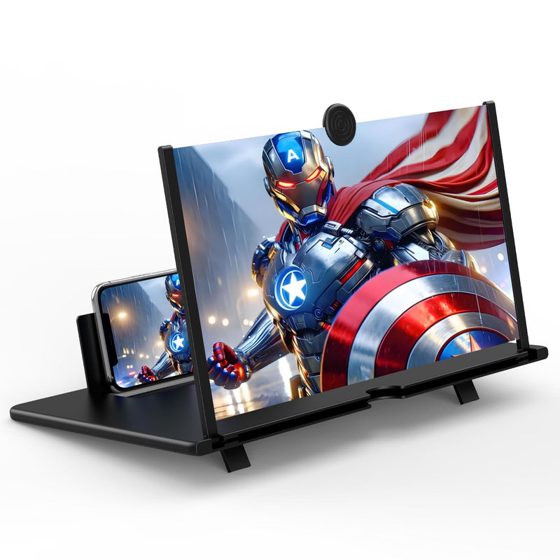 18" Screen Magnifier for Mobile Phone,3D HD Cell Phone Magnifying Projector Screen Enlarger for Movies, Videos, and Gaming,Foldable Phone Stand with Screen Amplifier,Supports All Smartphones (Black) Black-18inch