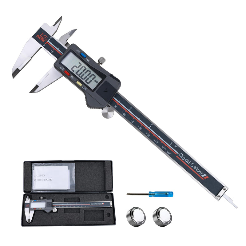 Digital Caliper, 0-6 Inch/150mm Stainless Steel Vernier Caliper Digital Micrometer with Large Screen, Easy Switch from Inch Metric Fraction, Equipped with A Data Output Port 131-320N