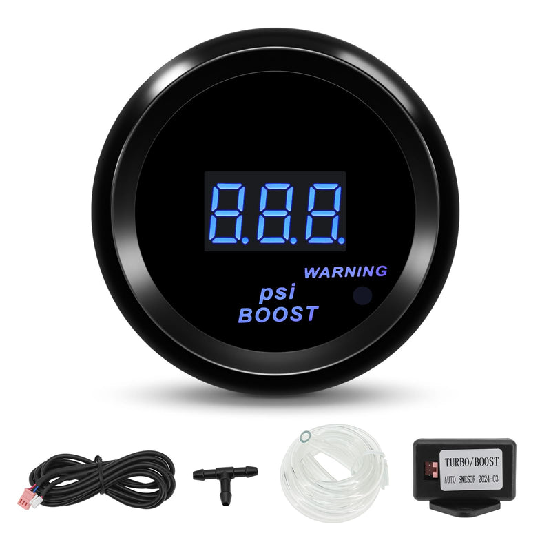 ARTILAURA 2" 52mm Boost Gauge 30 PSI Digital Blue Turbo Boost Sensor Kit with Hose & T-Fitting for 12V Universal Car Auto