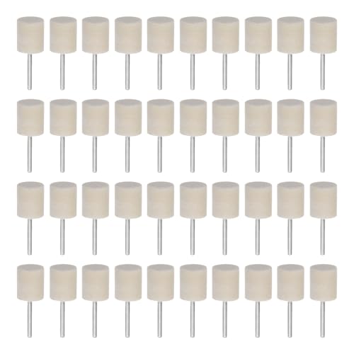 HARFINGTON 40pcs Wool Felt Mounted Mandrel Points 16mm Head 1/8 Inch Shank Cylinder Polishing Bits Burrs Felt Polishing Buffing Wheel for Rotary Tool 16mm x 19mm