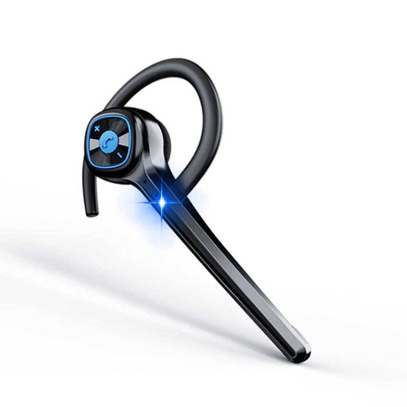 IHAO Wireless Bluetooth Earpiece Headphone Dual Noise Cancelling Mic Painless Open-Ear Handsfree Headset Stereo Sound Left/Right Changeable Earhook Earphones for Driving/Business/Gym Single Ear Black
