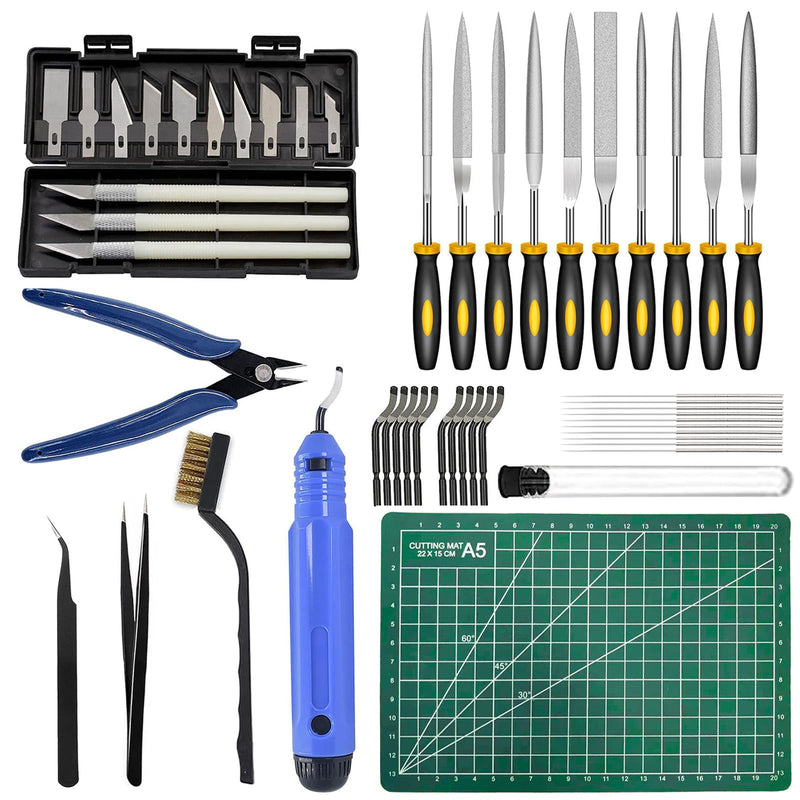 49Pcs 3D Printer Accessories Kit, 3D Printing Tools Set Includes Nozzle Cleaning Kit, Deburring Tools, Needle Files, Removal Tools, Craft Knife, Tweezers, Cutting Mat for 3D Prints Finishing 49 Pcs