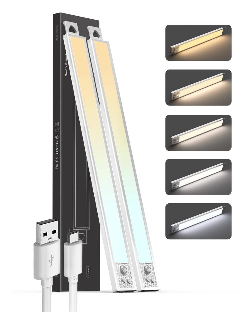 Under Cabinet Motion Sensor Lighting - 16 Inch Wireless Under Cabinet Lighting, Rechargeable with Magnetic Mount, 5CCT Adjustable for Kitchen/Hallway (White, 2-Pack) 16 Inches