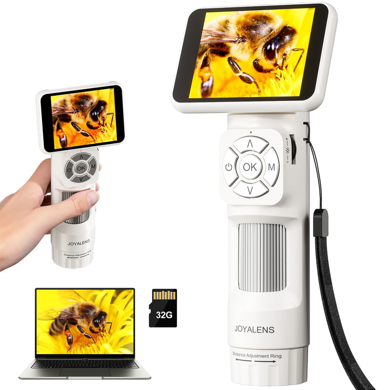 JL113 Microscope for Kids Adults with 2.8" IPS Screen, Handheld Digital Microscope Camera Anti-Shake, 1080P USB Coin Magnifier for Adults with 8 LED Light, Science Kit Kids, PC View, 32GB