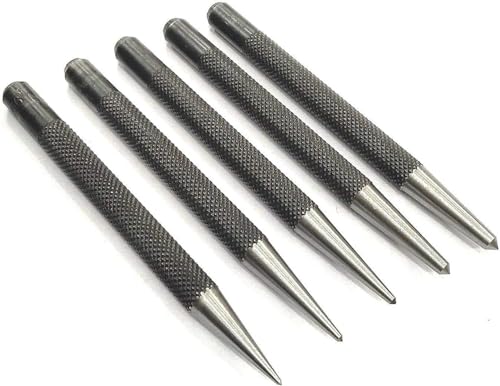 Buyohlic Set of 5 Pcs Center Punch-Imperial Standard Hard Metal-Wood Working Hand Tools ((Round Head)) (Round Head)