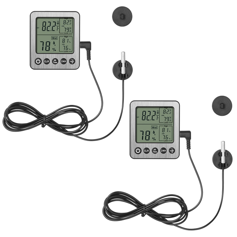 2 PCS Refrigerator Thermometer Digital Freezer Thermometer Fridge Thermometer with Extra Sensor Digital Thermometer Hygrometer max and min Remember Reptile Thermometer Hygrometer Black zz20 2pack A 2