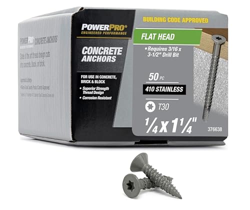 Power Pro Concrete Screw Anchors #410 Stainless Flat (1/4" x 1-1/4") 100-Piece