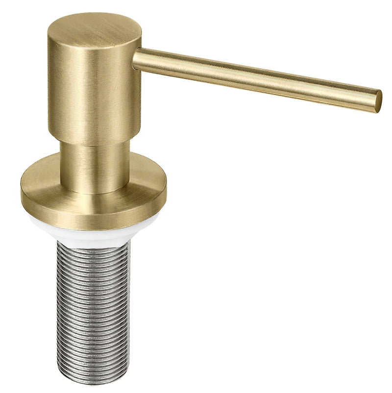 Brushed Gold All Brass Sink Soap Dispenser for Kitchen Sink Deck Mounted with 17 OZ Above The Sink Refillable PET Bottle Brass Pump Head in Counter Dish Soap Dispenser Brushed Gold Short Pump Head