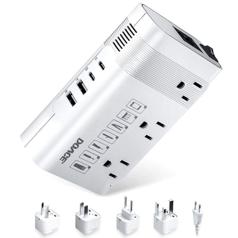 DOACE 220v to 110v Voltage Converter US to Europe: 350W 220 to 110 Voltage Converter for European Travel - International Power Adapter Plug Combo Step Down Transformer White