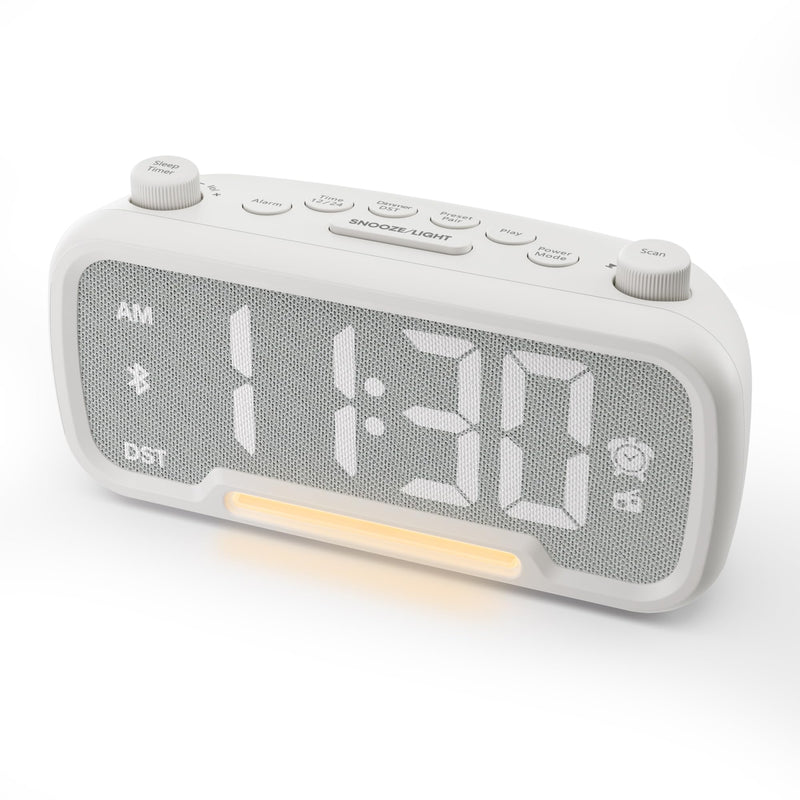 Mesqool Alarm Clock with Bluetooth Speaker, FM Radio, Alarm Clock for Bedroom with USB Chargers, Dimmer and 12/24H,Snooze,Battery Backup, Plugged in Clock Radio for Adult Kid White
