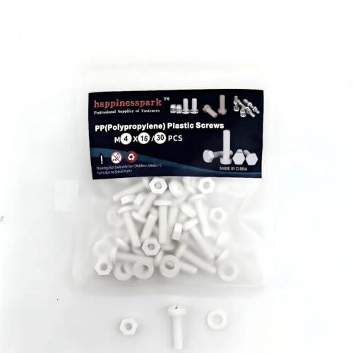 30Sets M4X16 Polypropylene (PP) Metric Cross Phillips Pan Head Screw Plastic Fasteners w./Nuts Washers Set (Non-Conductive, Lightweight) White