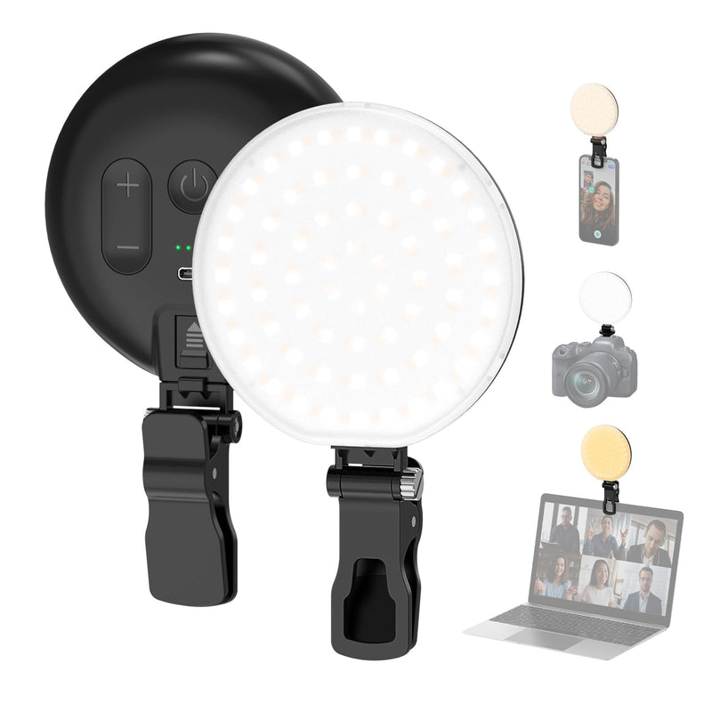 Smiling Shark Photography Light, LED Video Light with Clip 2500mAh Rechargeable CRI 97+ Dual Color Temperature Dimmable Cold Shoe Mount Portable Camera Light for Live Laptop Phone Video