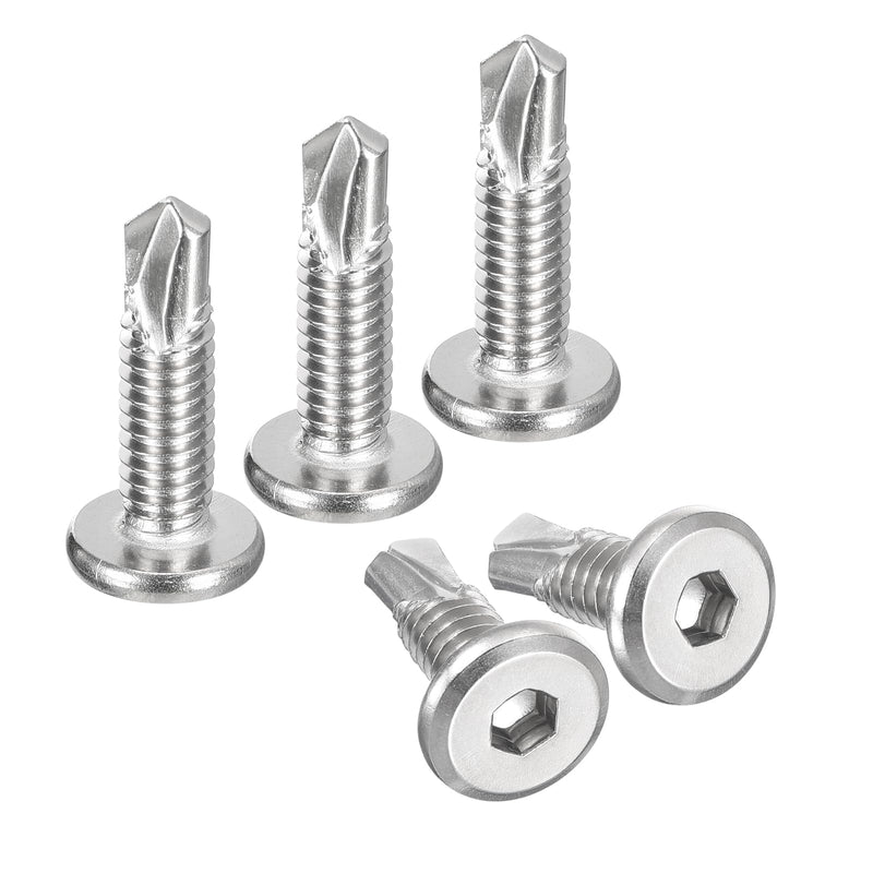 uxcell 200Pcs Hex Socket Self Tapping Screws, 1/4" x 1" 410 Stainless Steel Flat Head Sheet Metal Drilling Screws, Silver 1/4" x 1" 200