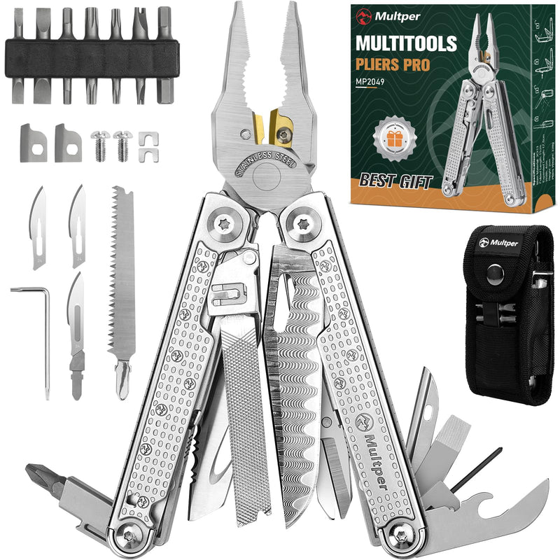  [AUSTRALIA] - Multitools Pliers Pro, Upgraded Multi Tool With Damascus Knife, Replaceable Wire Cutters and Screwdirver Set, Foldable Multitools with Scissors, Screwdriver, Ideal for Camping,Survival, Repair