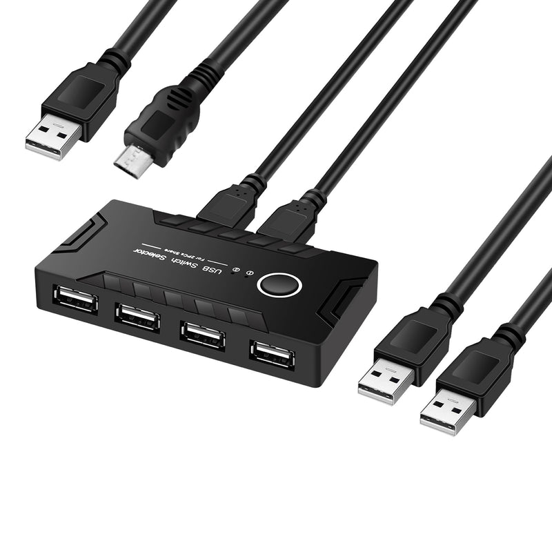USB 2.0 Switch KVM Switcher 2 Computers Share 4 USB 2.0 Ports Devices for PC Printer Scanner Mouse Keyboard with 2 Pack USB 3.0 Cable and One usb2.0 Power Cable (2.0)