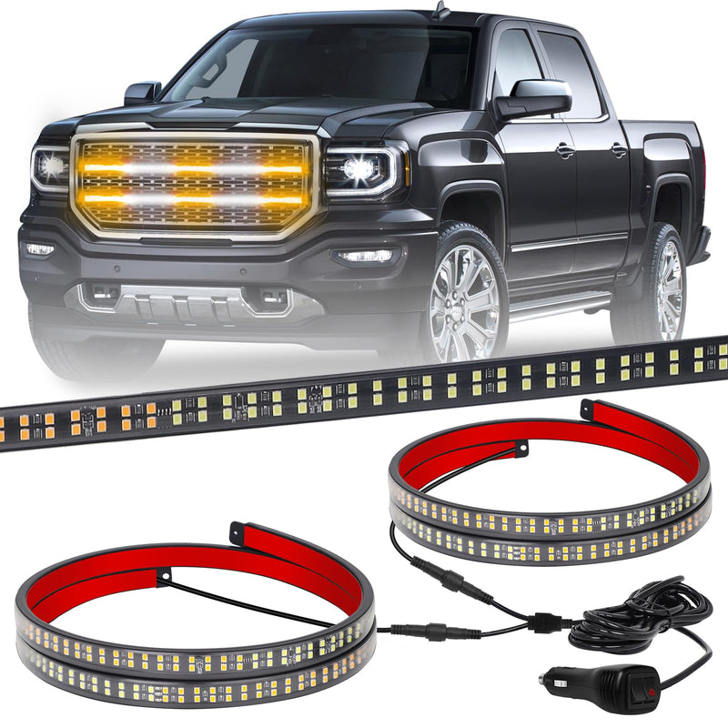 XRIDONSEN 2PCS 30 inch Truck Grill Lights Strip 360 LED Strobe Lights Amber White Grille/Tailgate/Rear window Emergency Flashing Warning Safety Caution Lights for Tow Plow Trucks Construction Vehicles Amber/White
