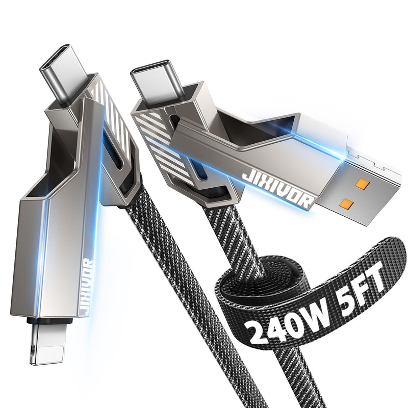 240W 4-in-1 Charging Cable Fast Charging & Data Transfer, 5FT Multi Charger Cord for All Devices, Support Apple CarPlay & Android Auto, USB C to Lightning Cable Combo for iPhone/iPad/Samsung 5FT-240W